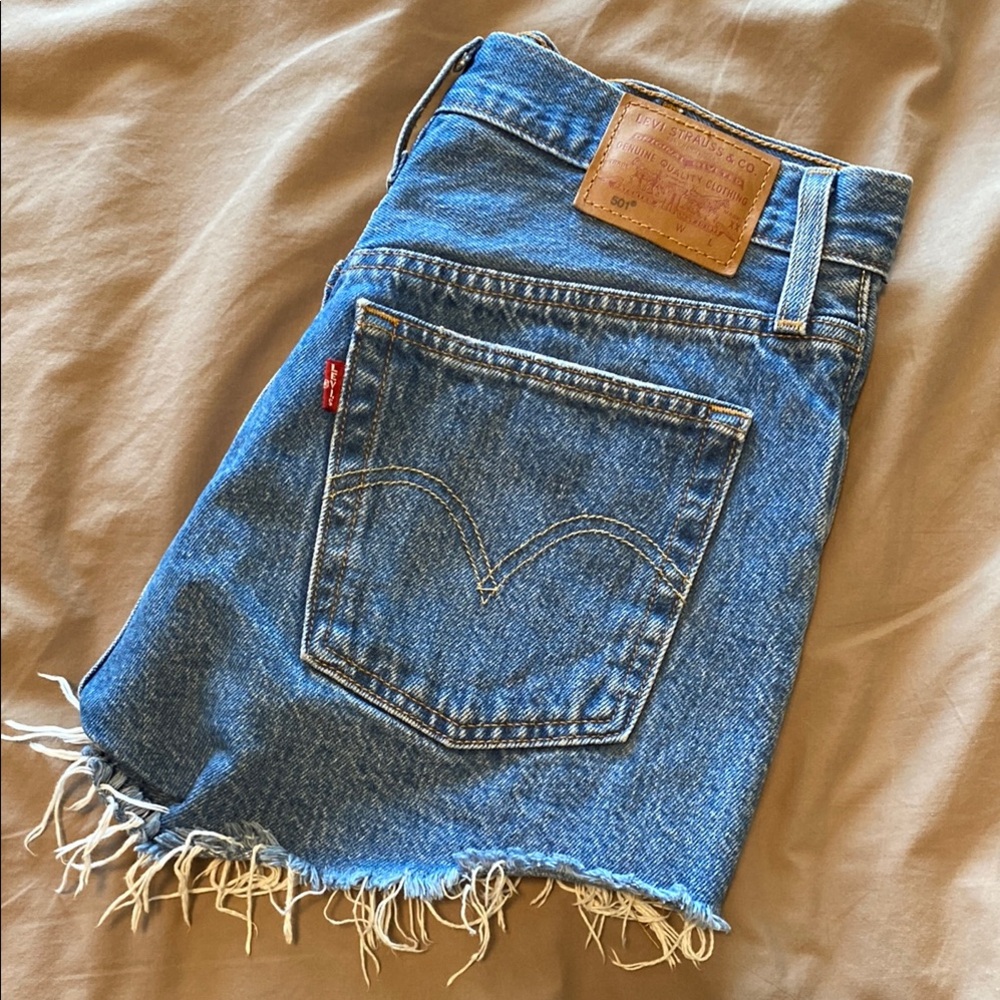 Levi's Classic Blue Frayed Denim Shorts